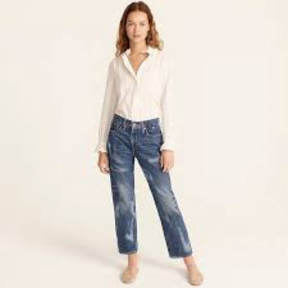 J Crew Slouchy Boyfriend Jean In Barn Wash Size 27 med wash raw hem distressed